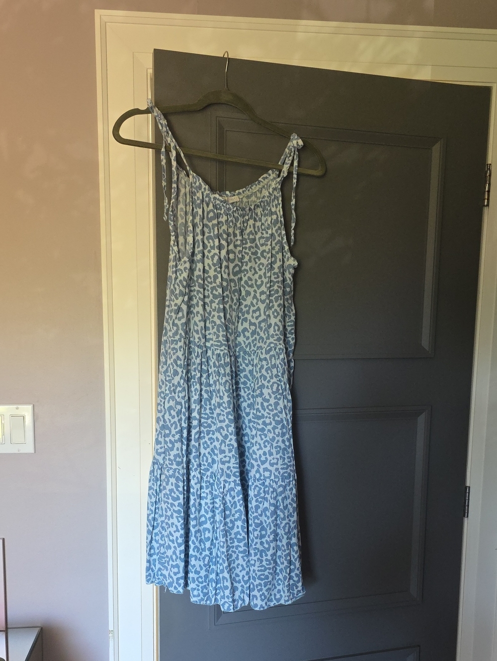 Light Blue Leopard Print Tie-Strap Maxi Dress